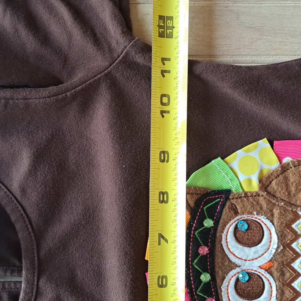 RareToo! Brown Owl Appliqué Chevron Sleeve Tunic Top Fall Thanksgiving Outfit - Picture 9 of 10